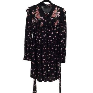 Jill Jill Stuart black floral ruffed boho dress